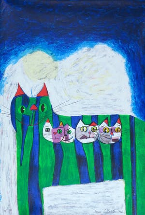 Franz Lauter - Zeefdruk op geschept papier, Cats kopen? Bied vanaf 1!
