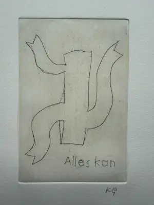 Klaas Gubbels - Unieke handgekleurde lijnets | 'Alles Kan' (INGELIJST) kopen? Bied vanaf 600!