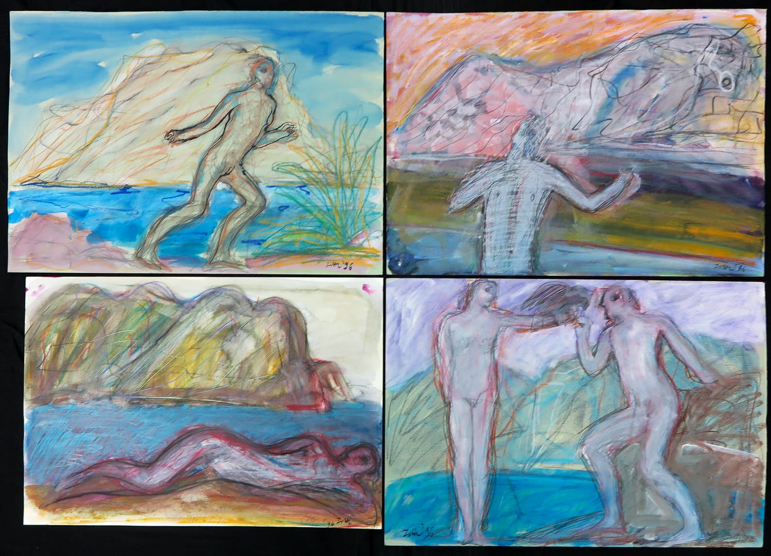 Carmelo Zotti - Lot van vier originele werken in gemengde techniek verkocht voor € 60!