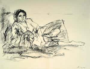 Willy Rieser - houtskool portret - ingelijst - 21990 verkocht voor € 65!