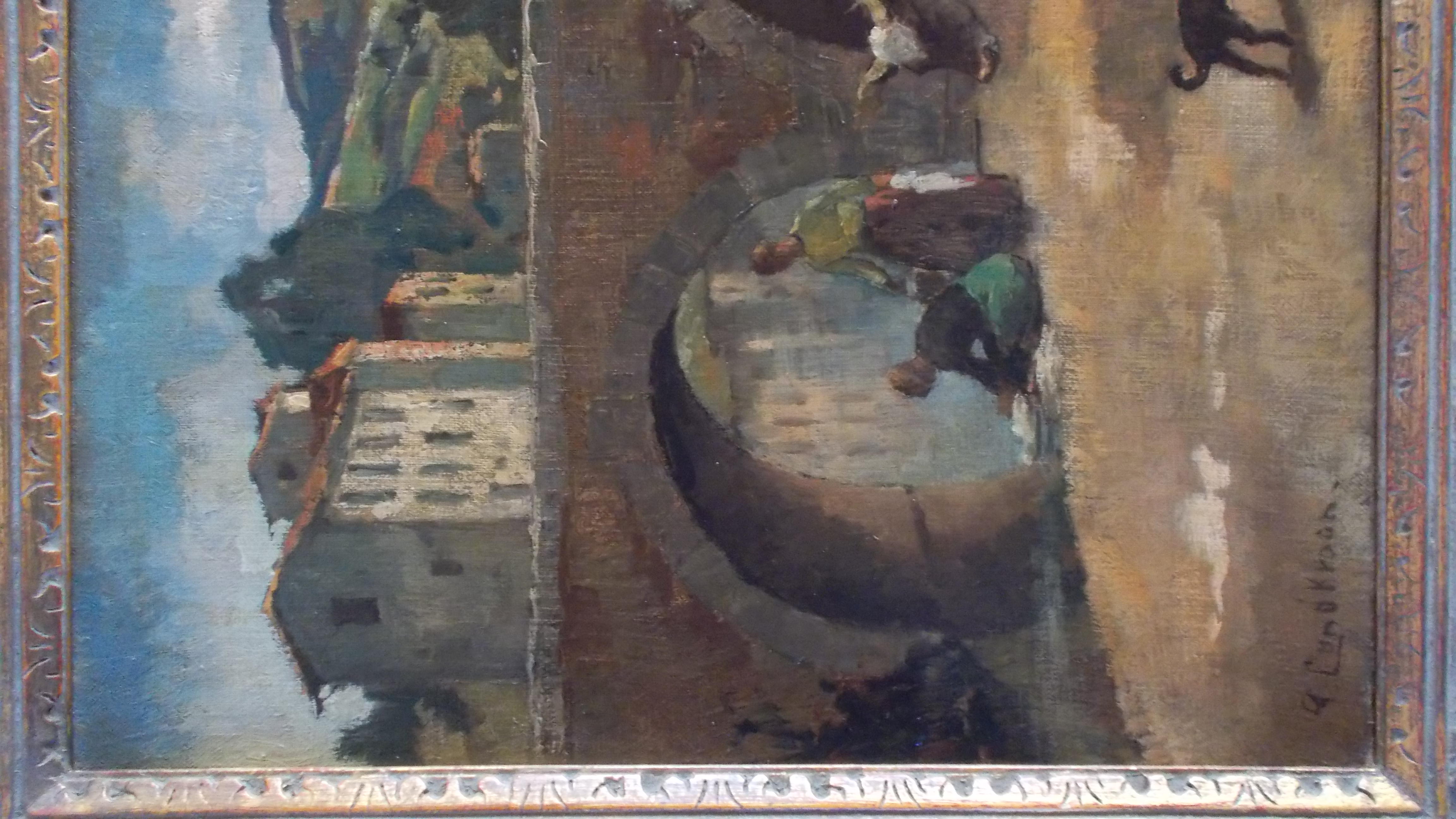 Piet Landkroon - Dorpsgezicht met wasvrouwen aan rivier kopen? Bied vanaf 275!