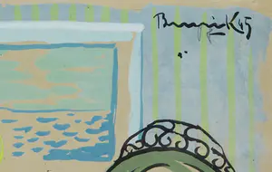 Herman Berserik - Gouache, Interieur met tuinzicht - Ingelijst kopen? Bied vanaf 900!