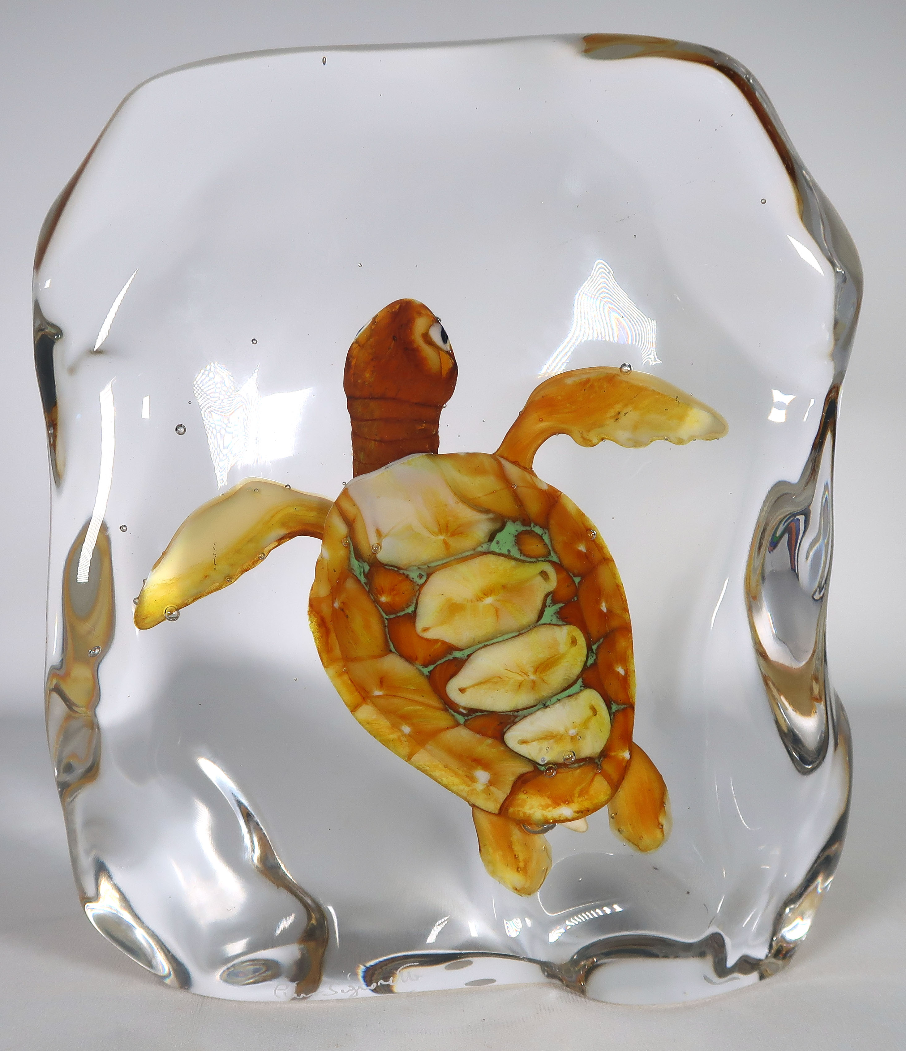 Pino Signoretto - Glas unica, Handgevormde schildpad omsloten door glas (Zwaar) verkocht voor € 1000!