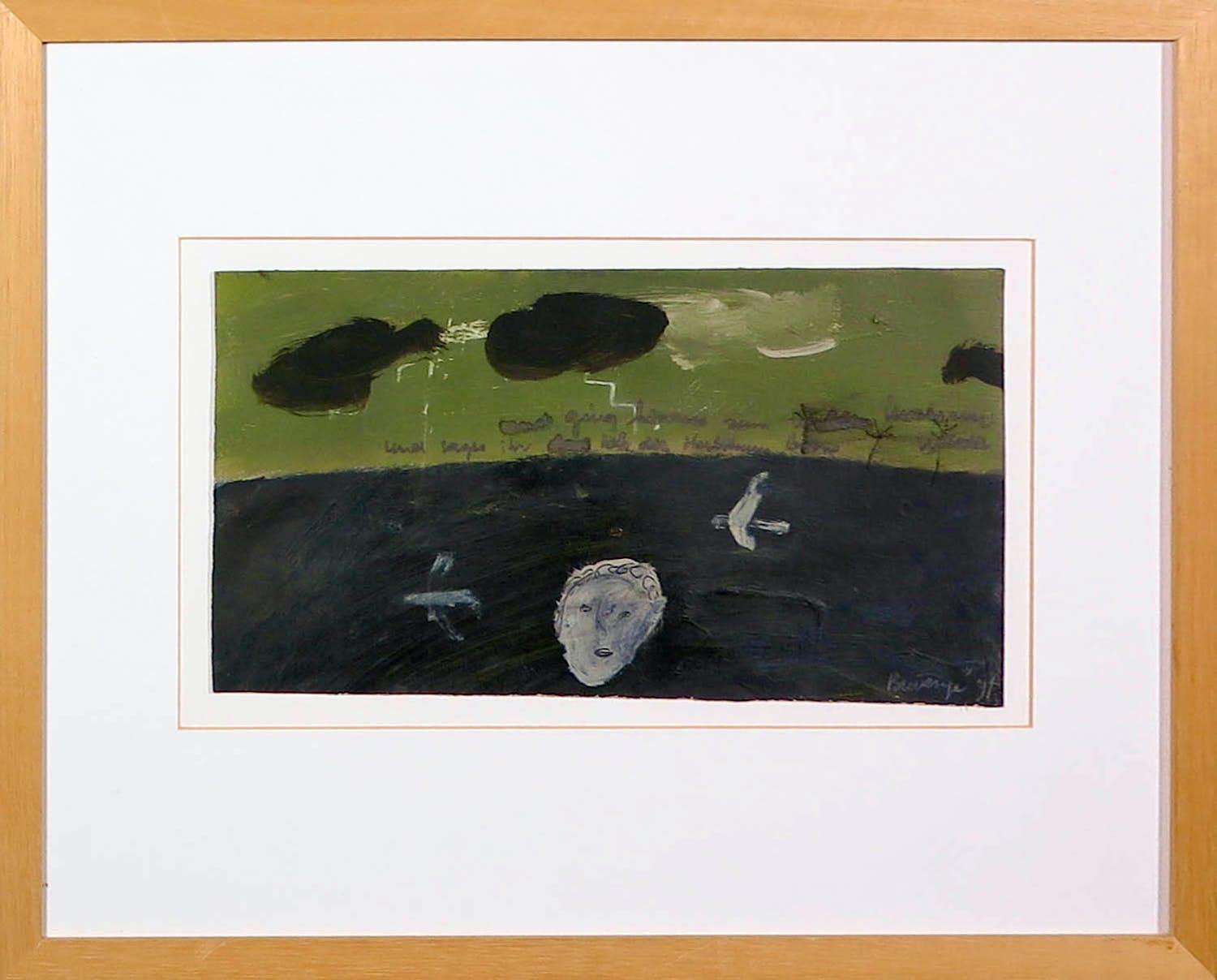Wim Biewenga - Olieverf op papier, Zonder titel - Ingelijst verkocht voor € 150!