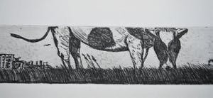 Els Cuppen - grazende koe - ets in breed formaat: 4x32 cm kopen? Bied vanaf 20!