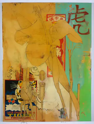 Michael Mew - Mixed media op paneel, TIGER kopen? Bied vanaf 650!