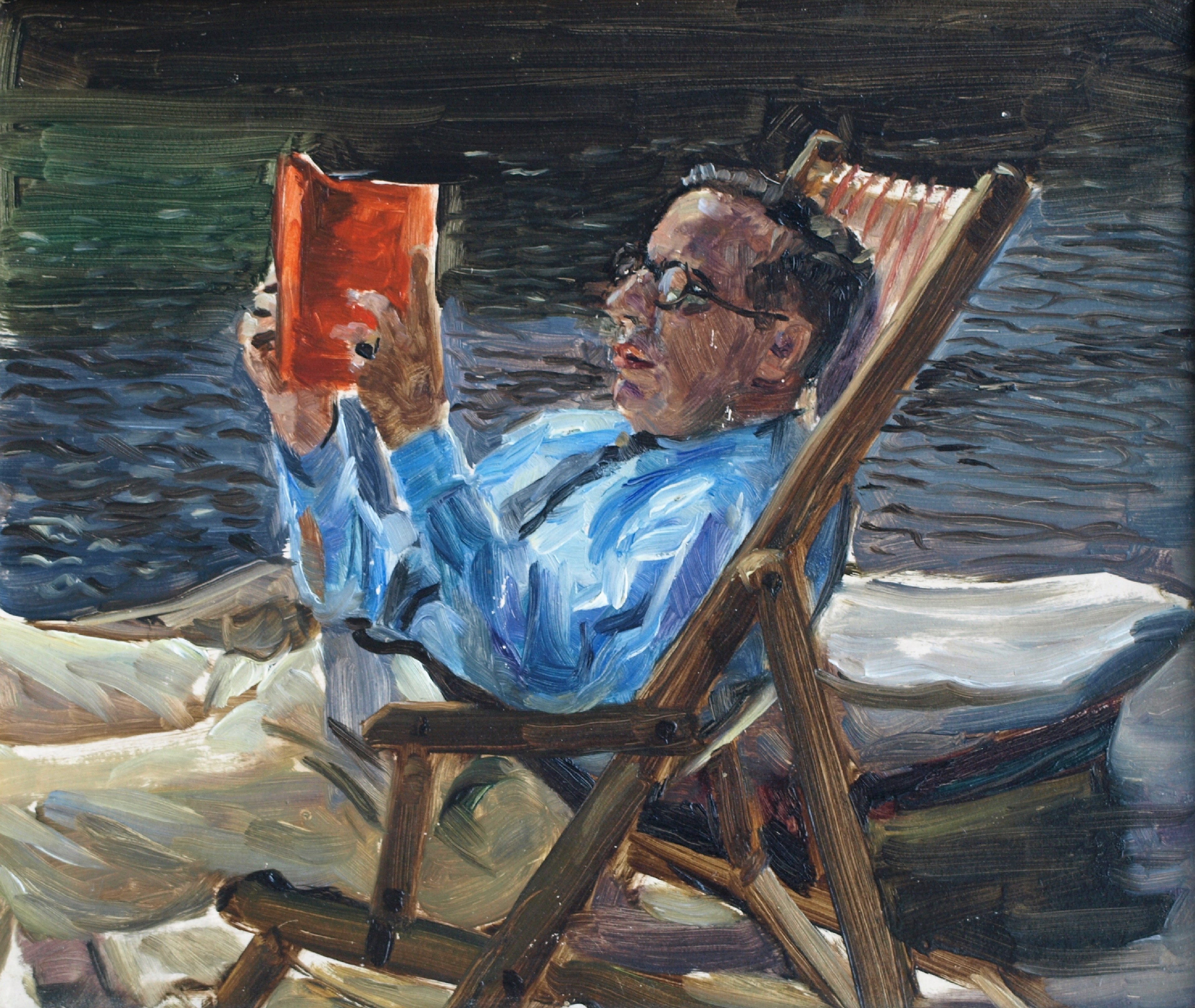 Bethijl Philippus van Romondt - Olieverf op paneel , Man in strandstoel – gesigneerd & ingelijst – 1935 kopen? Bied vanaf 150!