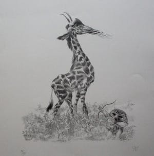 Peter Vos - litho: De ontdekking van de giraffe - 1969 kopen? Bied vanaf 150!