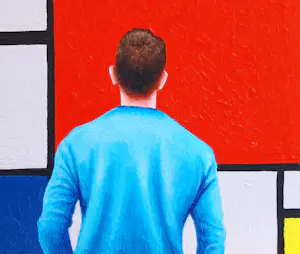 Gerard Boersma - Compositie 2 (Man genietend van schilderij Piet Mondriaan) kopen? Bied vanaf 125!