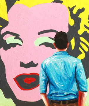 Gerard Boersma - Marilyn- Schilderij van man kijkend naar portret door Andy Warhol kopen? Bied vanaf 100!