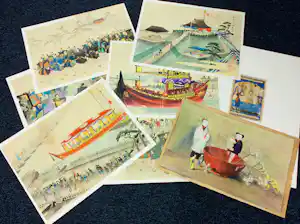 Toyohara Chikanobu - e.a., Lot van diverse prenten (houtdrukken) en tekeningen. vendu pour 100€ !