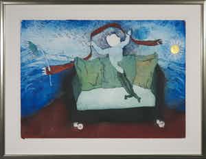 Michel van Overbeeke - Kleurenets met bladgoud, Poppins Bench III - Ingelijst (Groot) verkocht voor € 1!