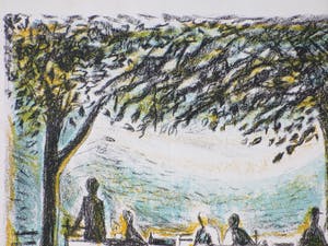 Lex Metz - Figuren op zonnig terras - Kleurenlitho kopen? Bied vanaf 25!