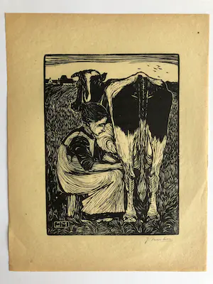Jan Mankes - Houtsnede Koemelkster kopen? Bied vanaf 225!