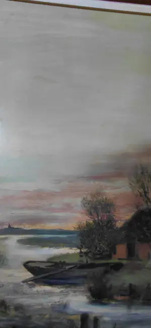 AcheterCornelis de Bruin - Charmant schilderij: Boerderij aan rivier, bootje, blauwe deur? Enchérissez de 199!
