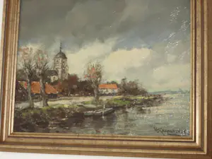 Hendrik Cornelis Kranenburg - Olieverf - Kerksdorp aan het water kopen? Bied vanaf 110!