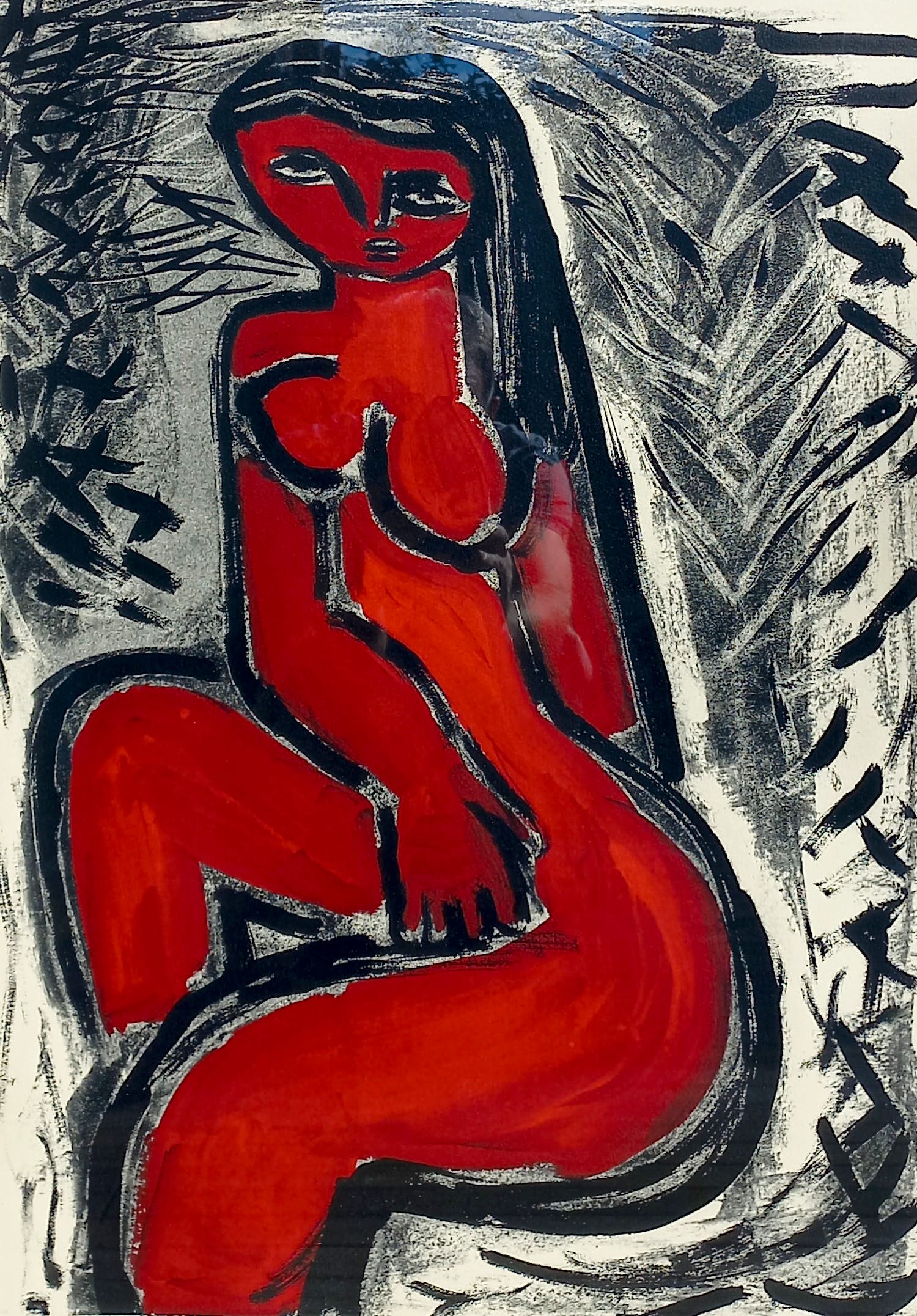 Corneille - La femme rouge, zeefdruk (zeer mooi ingelijst, groot) verkocht voor € 495!