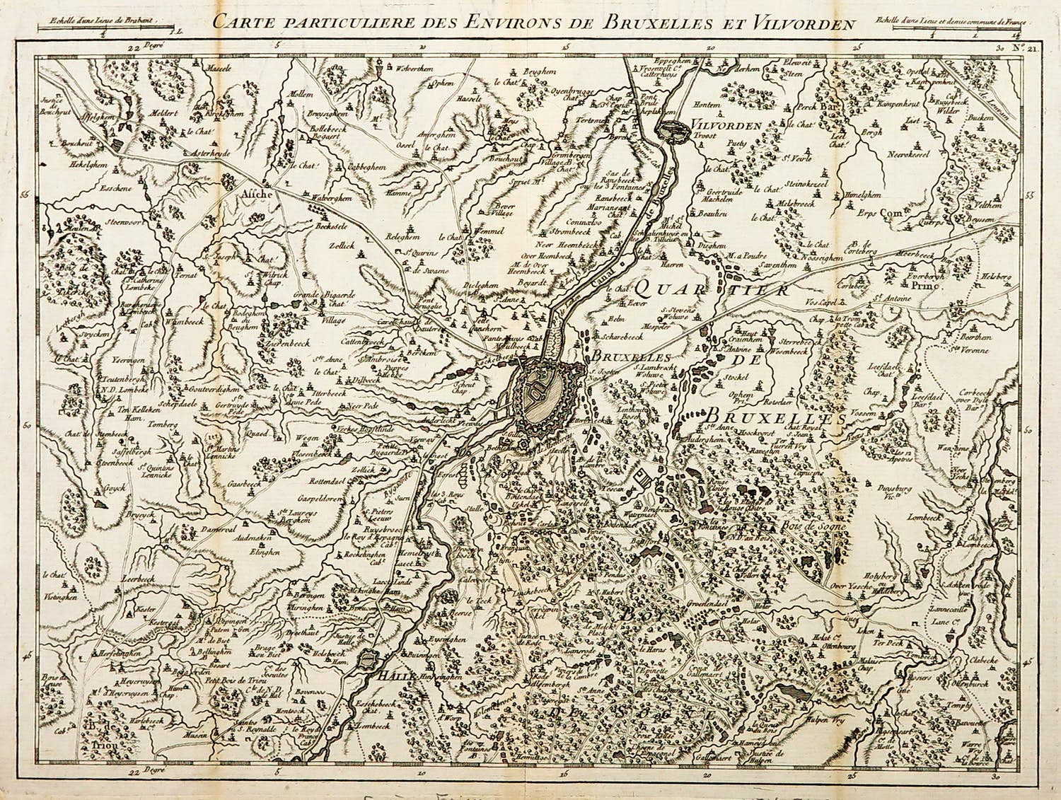 Guillaume Dheulland - Gravure, Carte particuliere des Environs de Bruxelles et Vilvorden kopen? Bied vanaf 10!