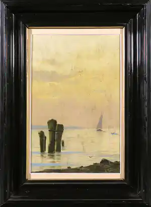 Fernand Gaulis - Olieverf op paneel, Zonsondergang verkauft für € 300!