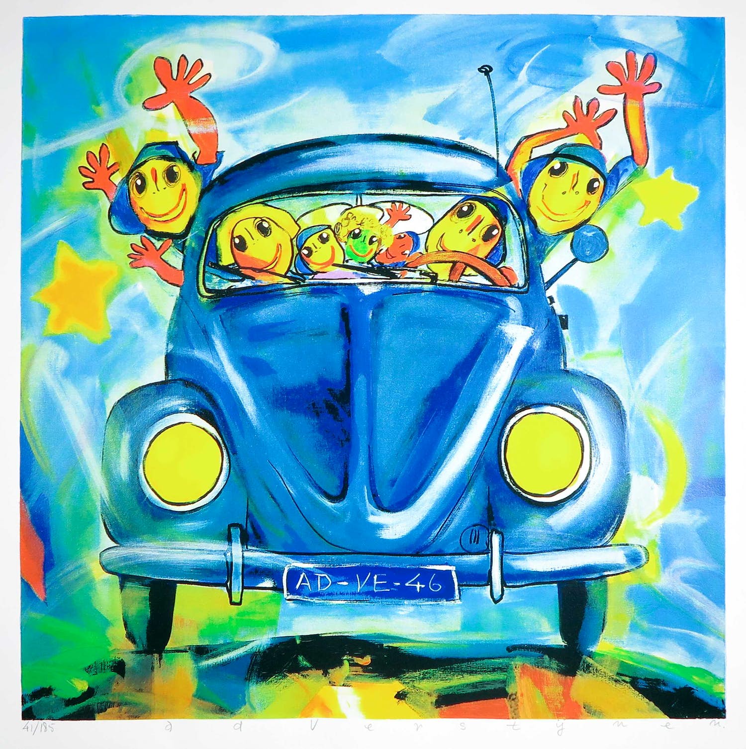 Ad Verstijnen - Zeefdruk, VW Brilletje voorruit verkocht voor € 1!