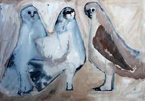 Dick Elffers - Acryl op papier - 3 duiven verkocht voor € 125!