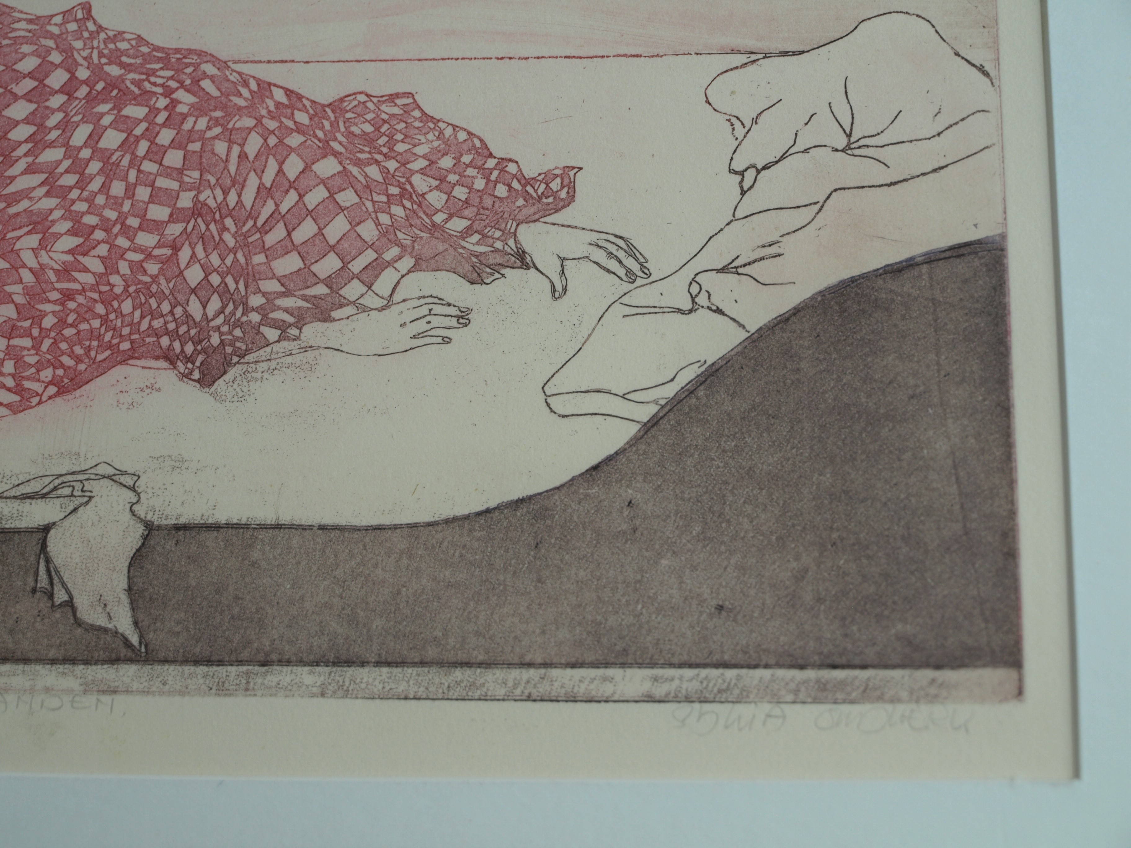 Sylvia Oudkerk - Ets en aquatint , Deken met twee handen – gesigneerd & ingelijst – ca 1977  kopen? Bied vanaf 1!