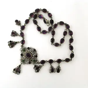 Zilveren collier bezet met parel, peridot en amethist - 42 cm kopen? Bied vanaf 170!