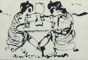 Anton Heyboer - Oostindische inkt, Twee figuren - Ingelijst kopen? Bied vanaf 180!