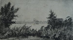 Piet Kraus - Ets , Gezicht op de Biesbosch – gesigneerd & ingelijst – 1944 kopen? Bied vanaf 1!