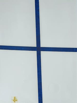 JCJ Vanderheyden - Compositie met blauw kruis (1968) - Ingelijst kopen? Bied vanaf 265!