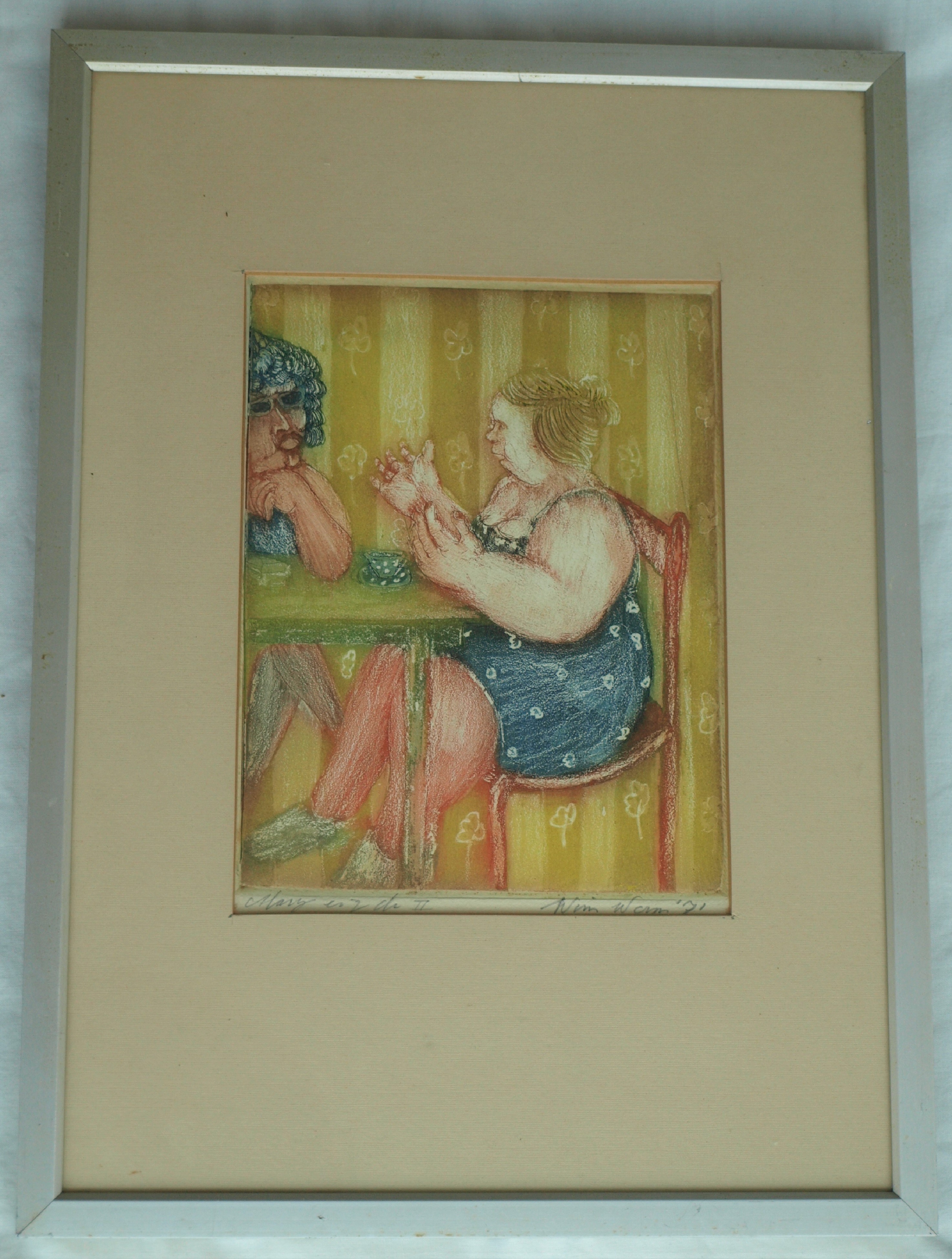 Wim Worm - Ets , Mary II, Aan tafel – gesigneerd en ingelijst – 1971  kopen? Bied vanaf 25!