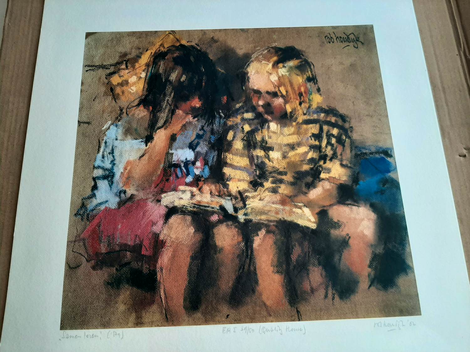 Rob Houdijk - Offset-litho, "Samen lezen". verkocht voor € 35!