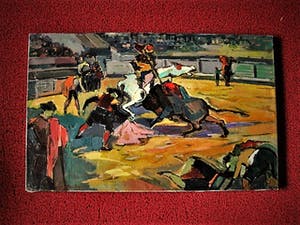 Daniel Wilhelm Bekking - Krachtig en met felle kleuren geschilderd "stierenvechten te Barcelona" - GROOT! kopen? Bied vanaf 120!