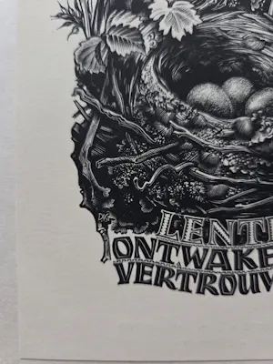 Dirk van Gelder - Paaswensch. Houtgravure. 1940. kopen? Bied vanaf 49!