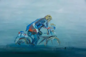 Maya Wildevuur - Acryl op doek, Fietser met tegenwind - Ingelijst (Groot) kopen? Bied vanaf 500!