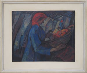 Jean Nies - Olieverf op doek, Boerin met appels - Ingelijst (Groot) kopen? Bied vanaf 1!