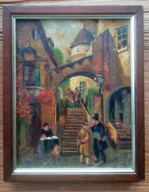 Niet of onleesbaar gesigneerd - Klassiek stadstafereel (in stijl: Hollandse school) kopen? Bied vanaf 10!