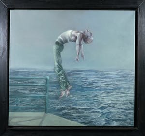 Pieter Visser - Olieverf op doek, Z.T. Compositie met zwevende man - Ingelijst kopen? Bied vanaf 1!