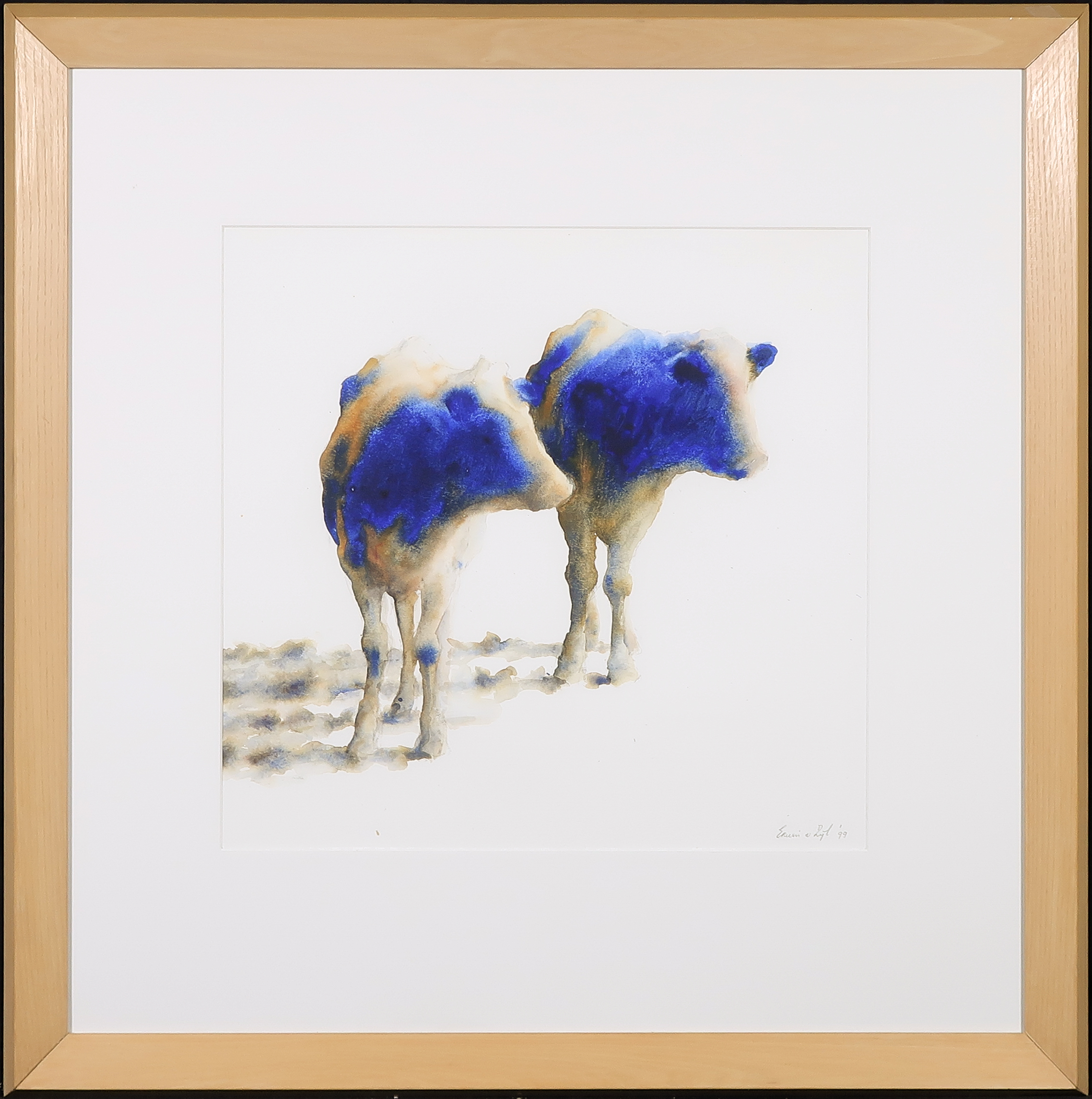 Erwin van Zijl - Aquarel, Z.T. Twee koeien - Ingelijst kopen? Bied vanaf 1!