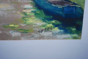 Jan Staats Kiewiet - pseud. Jeska - molen en boot aan het water - pastel kopen? Bied vanaf 65!