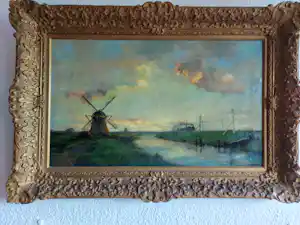 Jan van der Linde - Landschap met molens en stoomtrein verkauft für € 320!