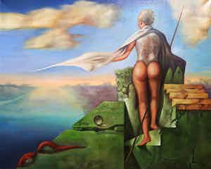 Johannes Garst - Surrealistisch naakt, olieverf op doek (ingelijst, groot) verkocht voor € 250!