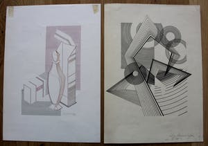 Niet of onleesbaar gesigneerd - twee abstracte tekeningen kopen? Bied vanaf 1!