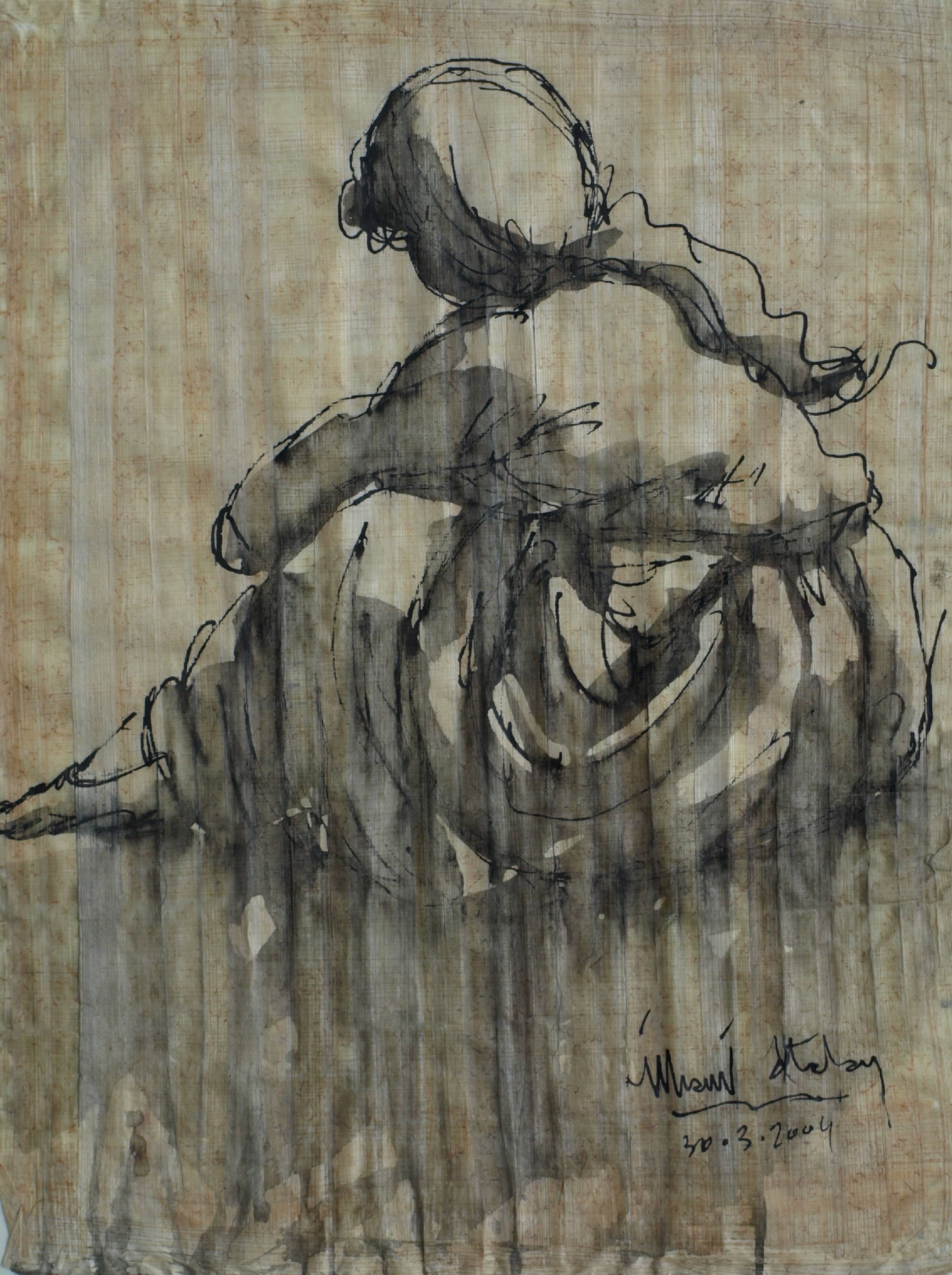 Niet of onleesbaar gesigneerd - Oost-Indische inkt, op zijde? , Portret meisje - gesigneerd & ingelijst - 2004 kopen? Bied vanaf 1!