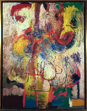 Jan Engelchor - Olieverf op doek, Abstractie - Ingelijst (Groot) verkocht voor € 500!