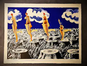 Hannes Postma - Grote kleuren Ets -1964 - Parthenogenese / Dutch ladies - bep. oplage (75) kopen? Bied vanaf 49!