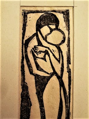 Henk Schuurman - Fraaie ca. 1930 kubistische Houtsnede - Moeder en kind - gesigneerd kopen? Bied vanaf 30!