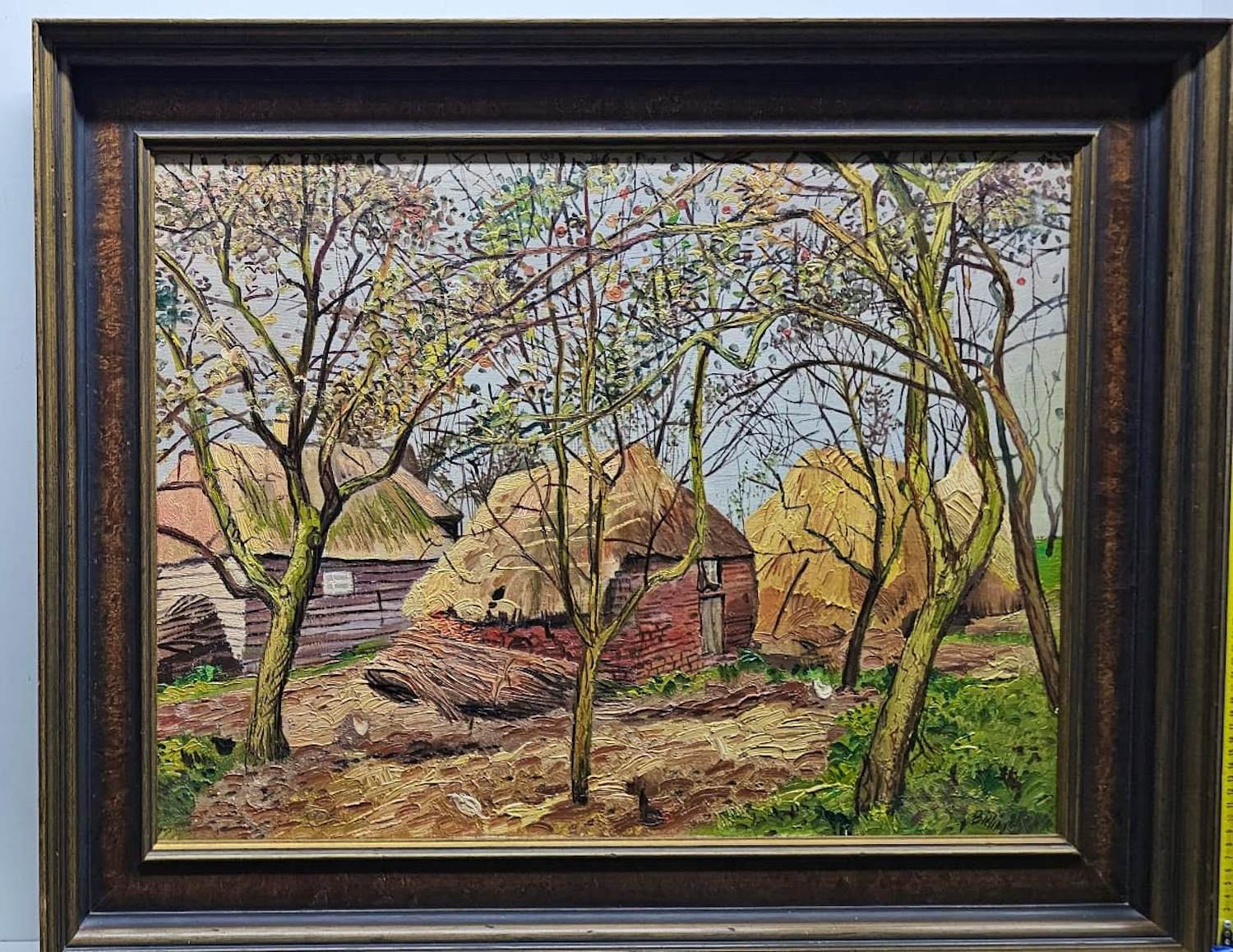 Herman Bieling - Boerderijtjes met hooiklamp en kippen54/70 cm met lijst69/86cm, kopen? Bied vanaf 750!