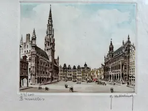 Roger Hebbelinck - Roger Hebbelinck – Grand Place Brussel – handgekleurd – gesigneerd – 44/100 kopen? Bied vanaf 120!