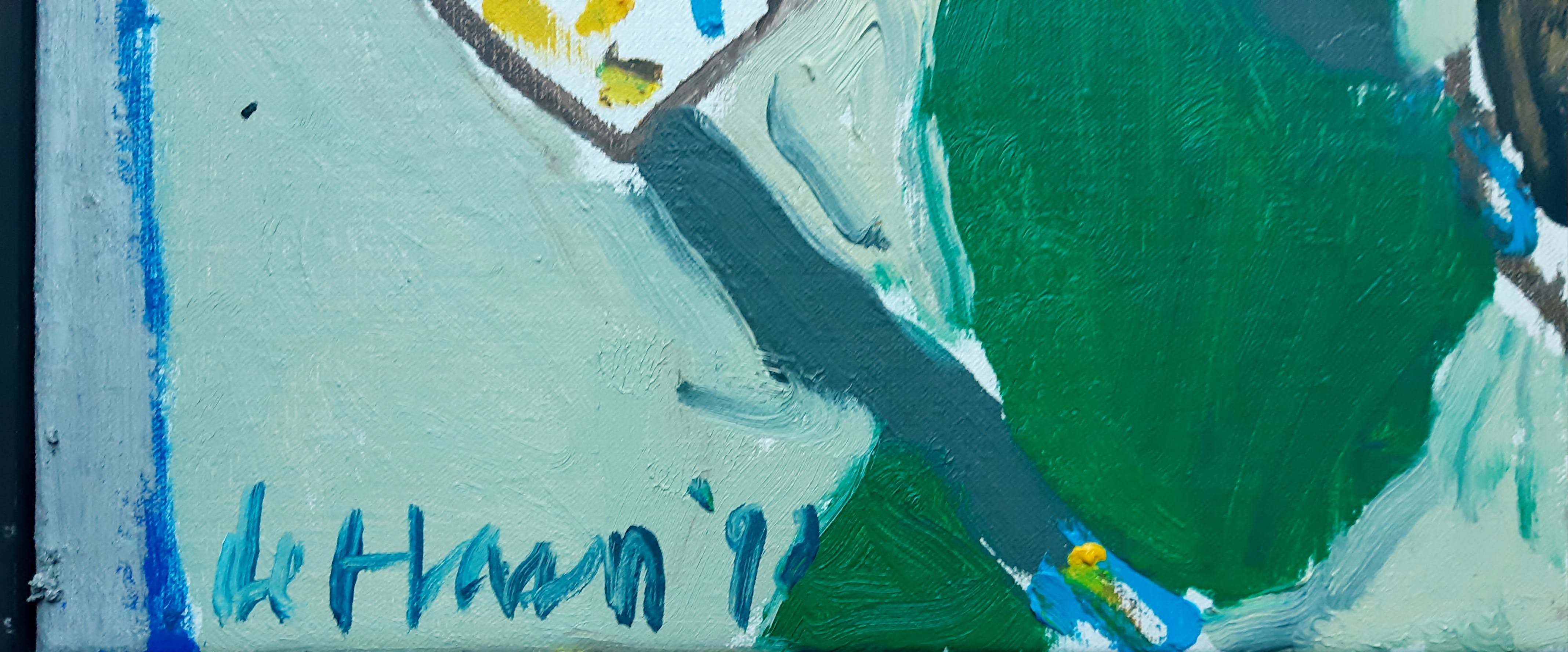 Jurjen de Haan - Olieverf uit 1991 - "van blauw opzij" kopen? Bied vanaf 375!